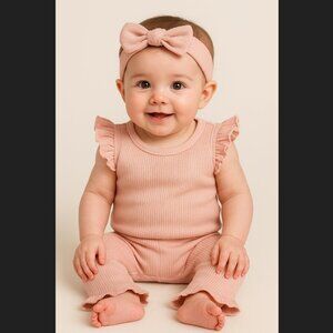 Catherine Malandrino Baby Girl Outfit 3-6M Ruffle Bodysuit Flare Pants Headband